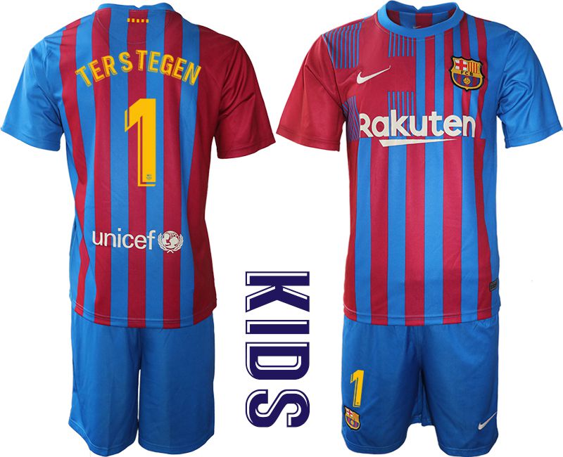 Youth 2021-2022 Club Barcelona home blue #1 Nike Soccer Jersey